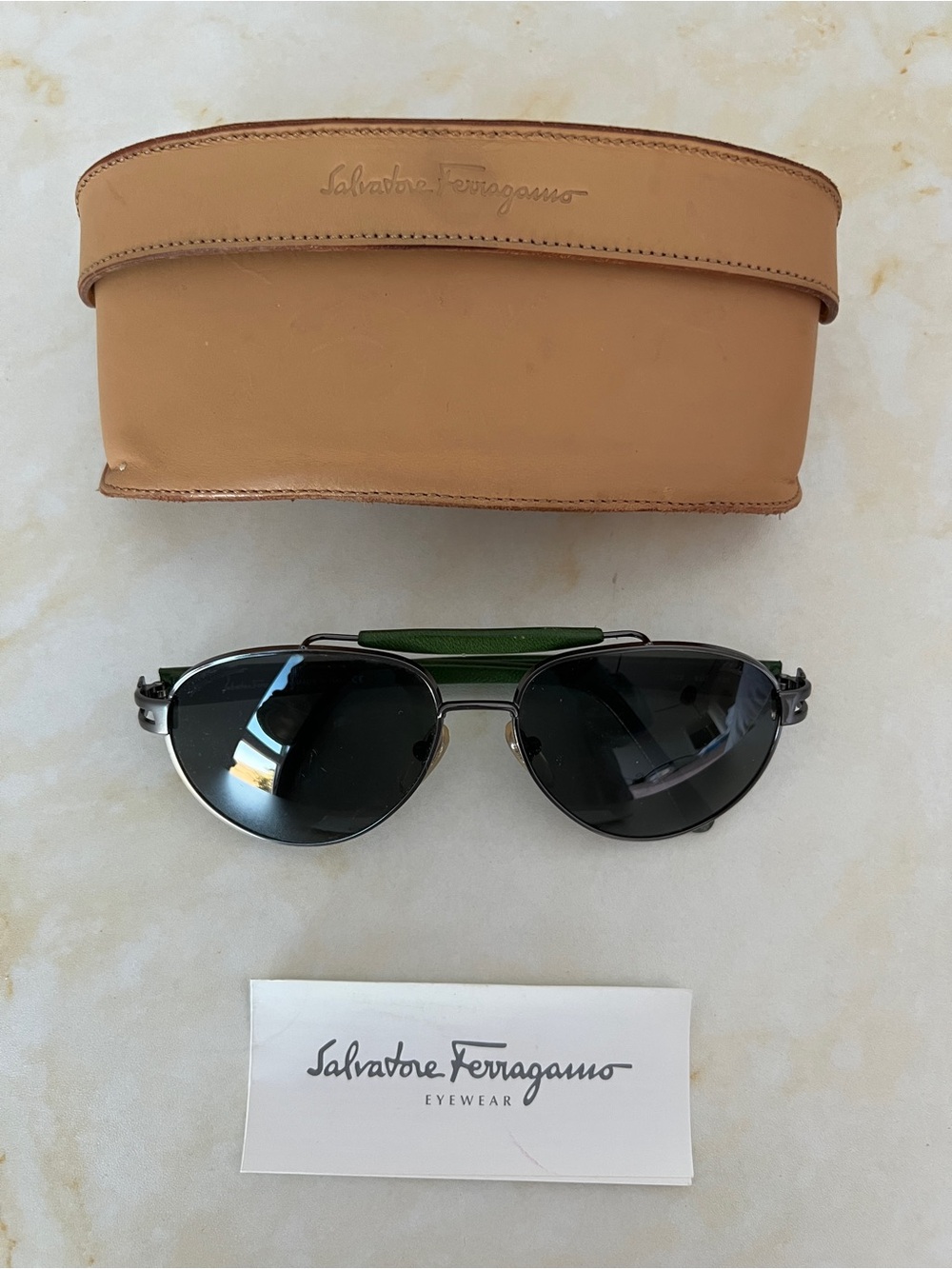 Salvatore Ferragamo Aviator Sunglasses with Leather Brow Bar